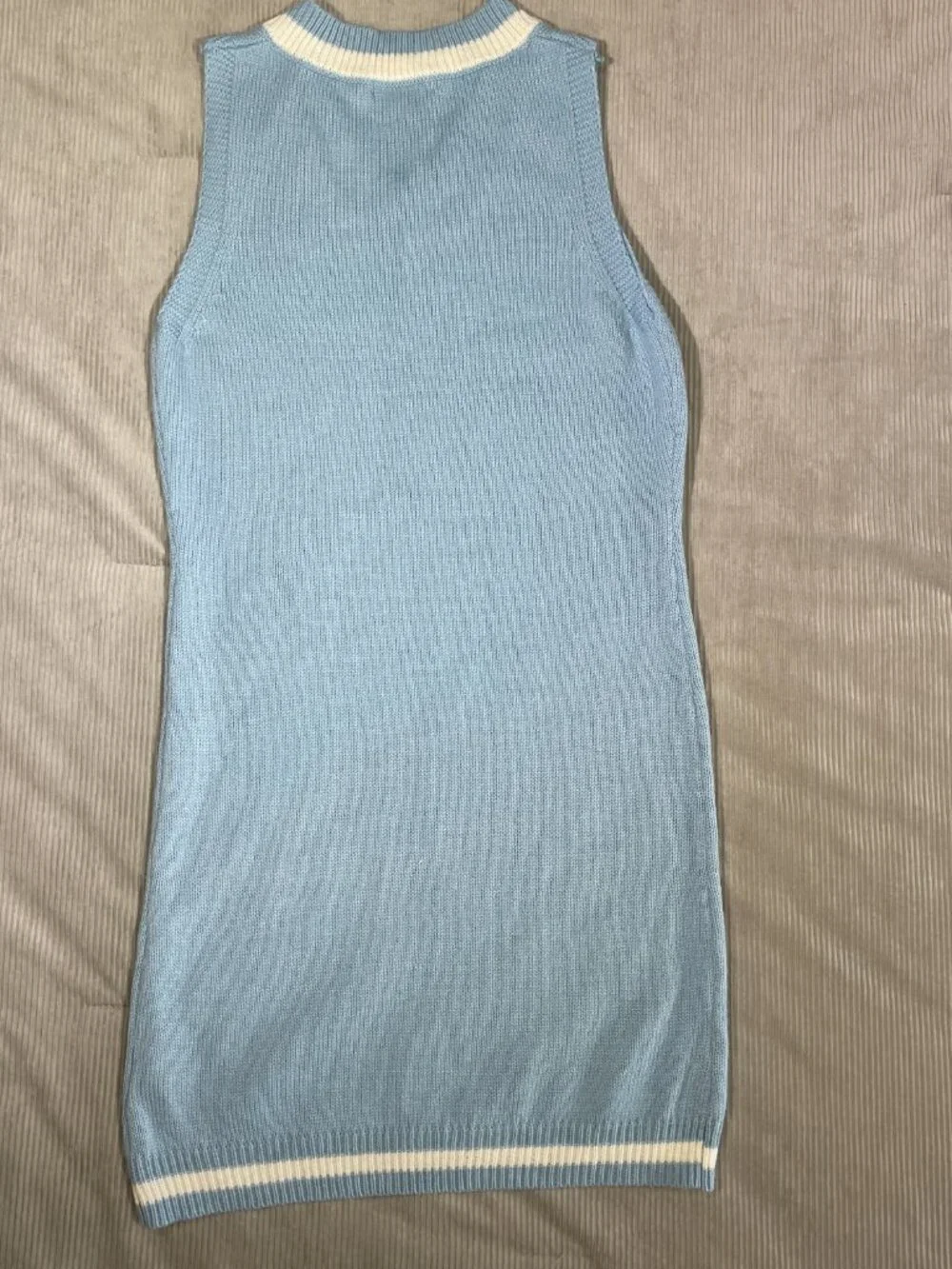 Tenniscore V-Neck Knit Mini Dress Preppy Old Money Light Blue L
